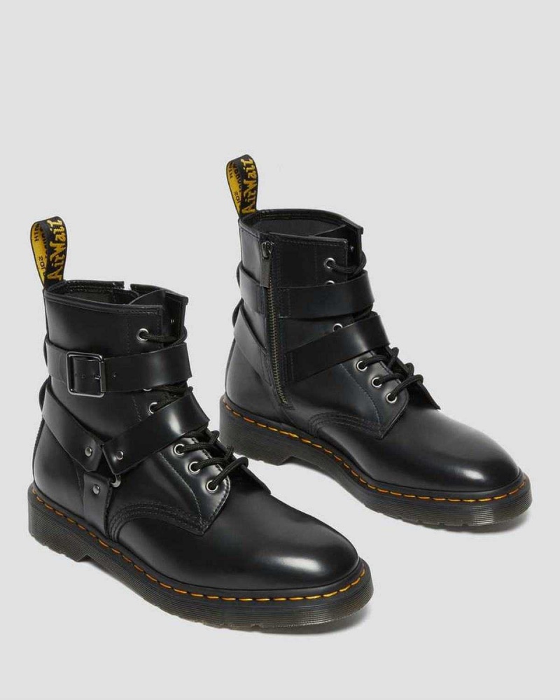 Black DR Martens Cristofor Leather Harness Lace Up Boots | 2354SBZDE