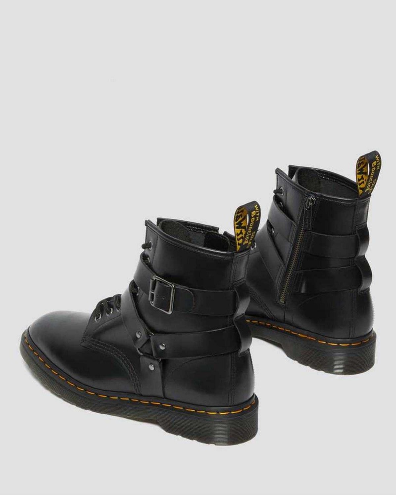 Black DR Martens Cristofor Leather Harness Lace Up Boots | 2354SBZDE