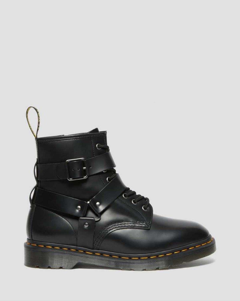 Black DR Martens Cristofor Leather Harness Lace Up Boots | 2354SBZDE