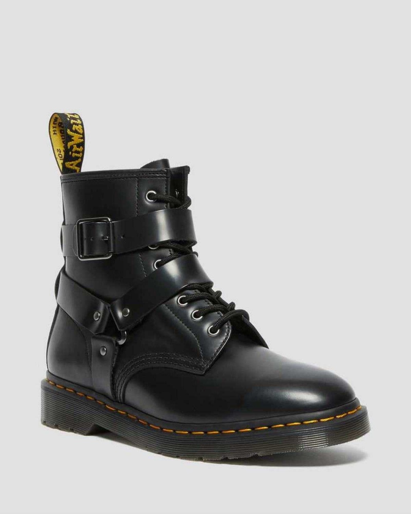 Black DR Martens Cristofor Leather Harness Lace Up Boots | 2354SBZDE