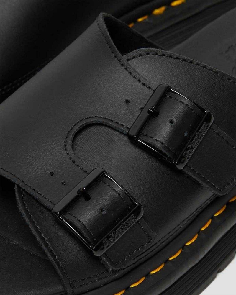 Black DR Martens Dax Leather Slide Sandals | 0386LMJRD