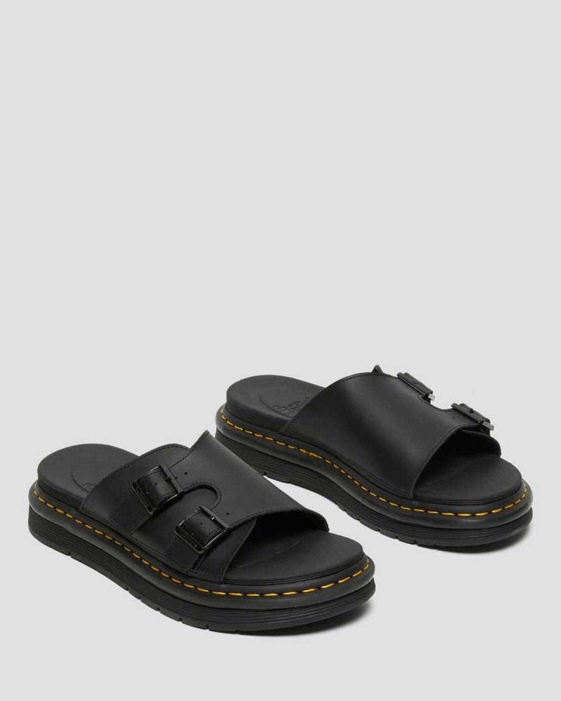 Black DR Martens Dax Leather Slide Sandals | 0386LMJRD