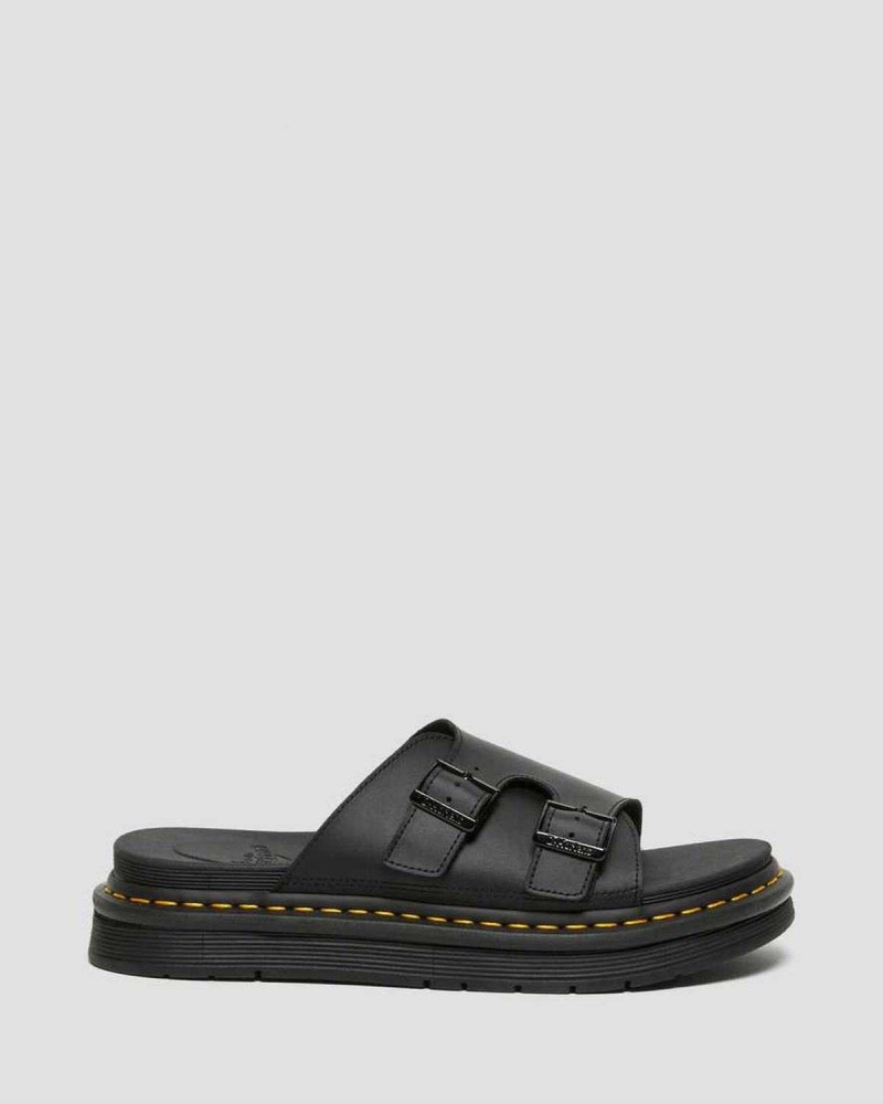 Black DR Martens Dax Leather Slide Sandals | 0386LMJRD