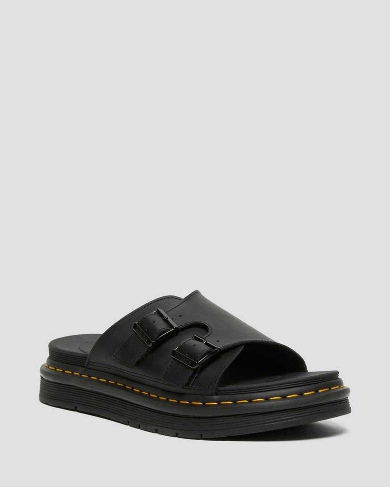 Black DR Martens Dax Leather Slide Sandals | 0386LMJRD