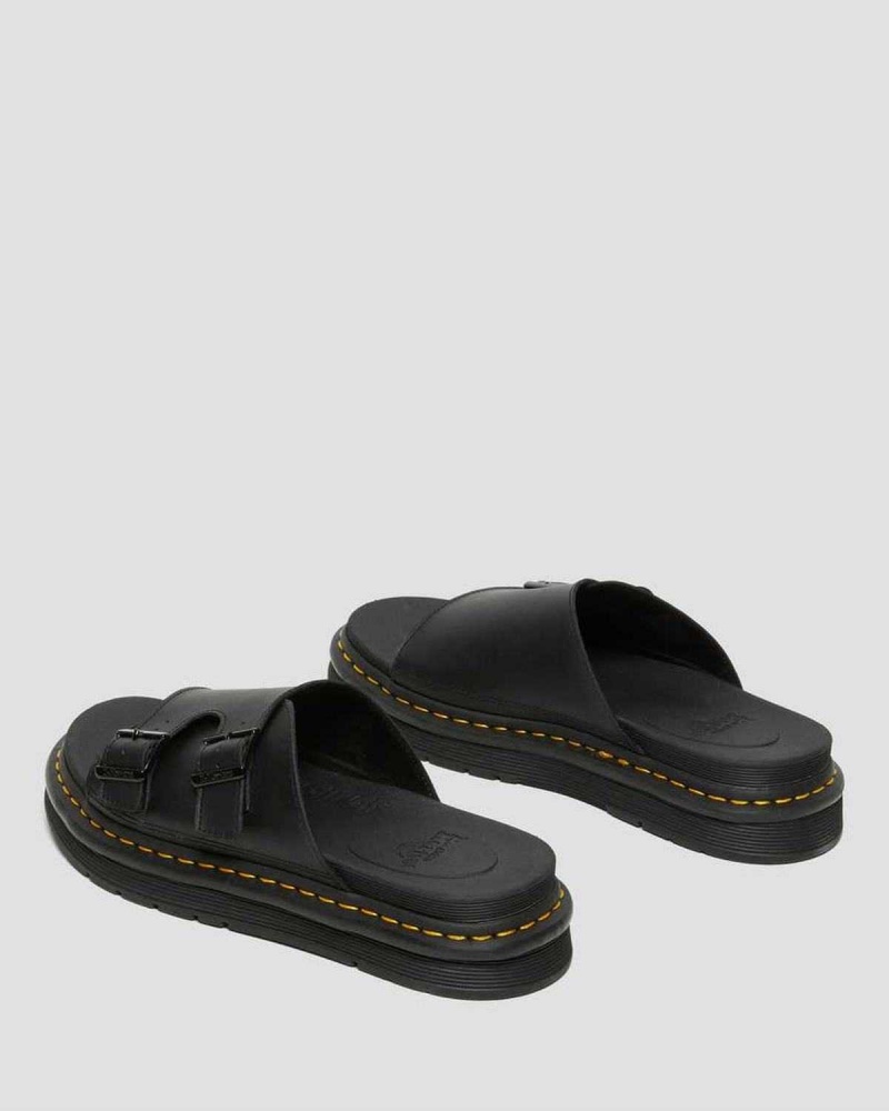 Black DR Martens Dax Leather Slide Sandals | 3025MEUGI