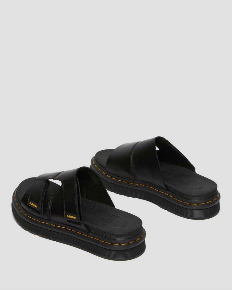 Black DR Martens Daxton Leather Slide Sandals | 1352PVXKT