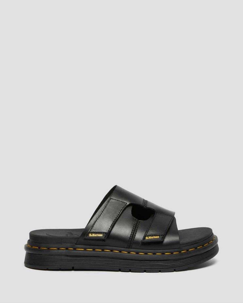 Black DR Martens Daxton Leather Slide Sandals | 1352PVXKT