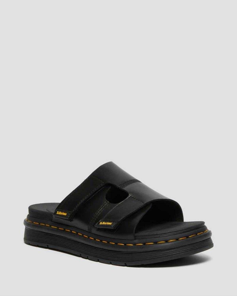 Black DR Martens Daxton Leather Slide Sandals | 1352PVXKT