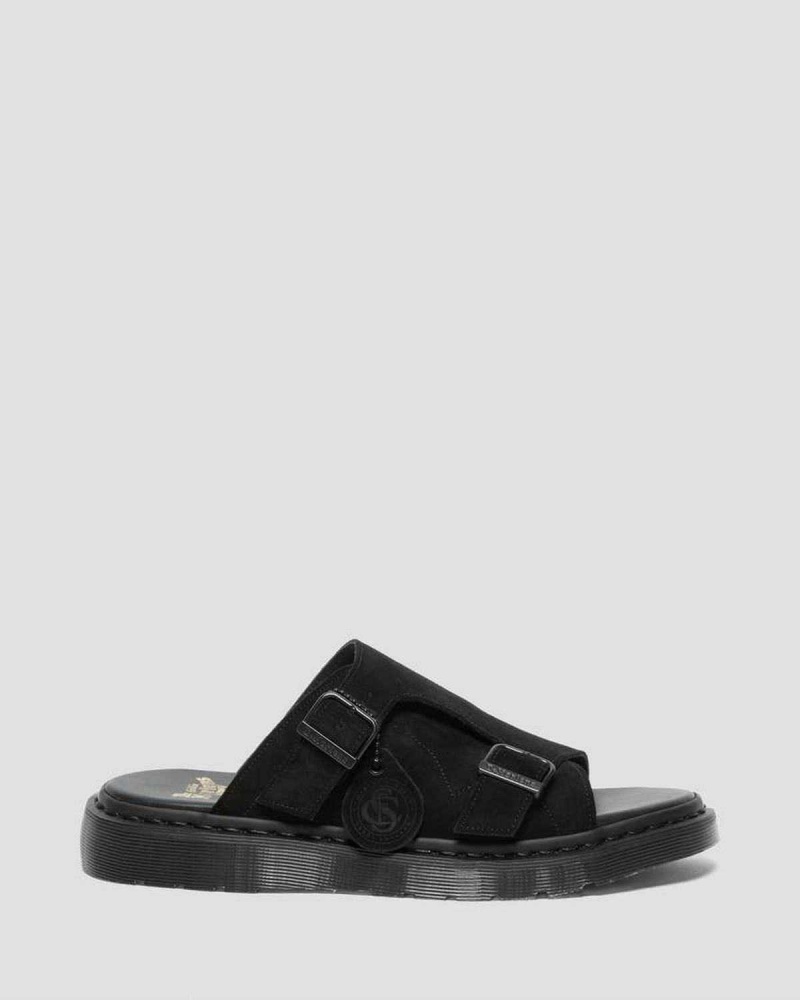 Black DR Martens Dayne Made in England Suede Slide Sandals | 9065FSELP