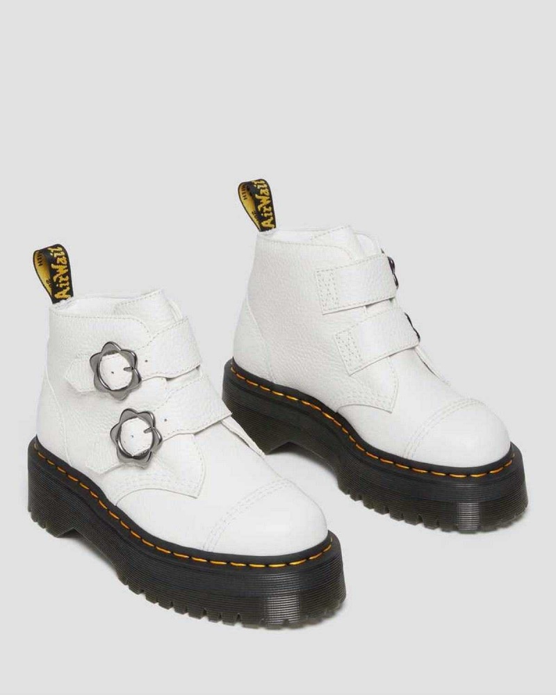 Black DR Martens Devon Flower Buckle Leather Platform Boots | 6279SUFXQ