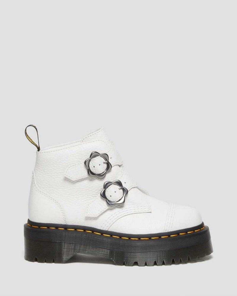 Black DR Martens Devon Flower Buckle Leather Platform Boots | 6279SUFXQ