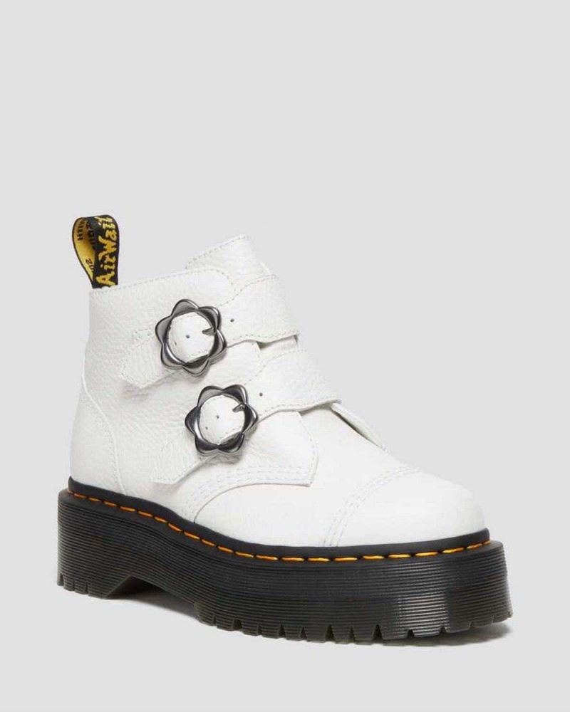 Black DR Martens Devon Flower Buckle Leather Platform Boots | 6279SUFXQ