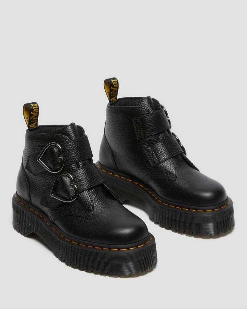 Black DR Martens Devon Heart Leather Platform Boots | 6812VXYOC