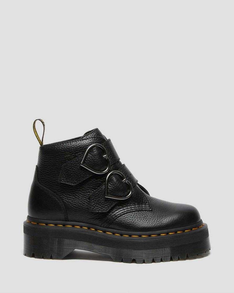 Black DR Martens Devon Heart Leather Platform Boots | 6812VXYOC