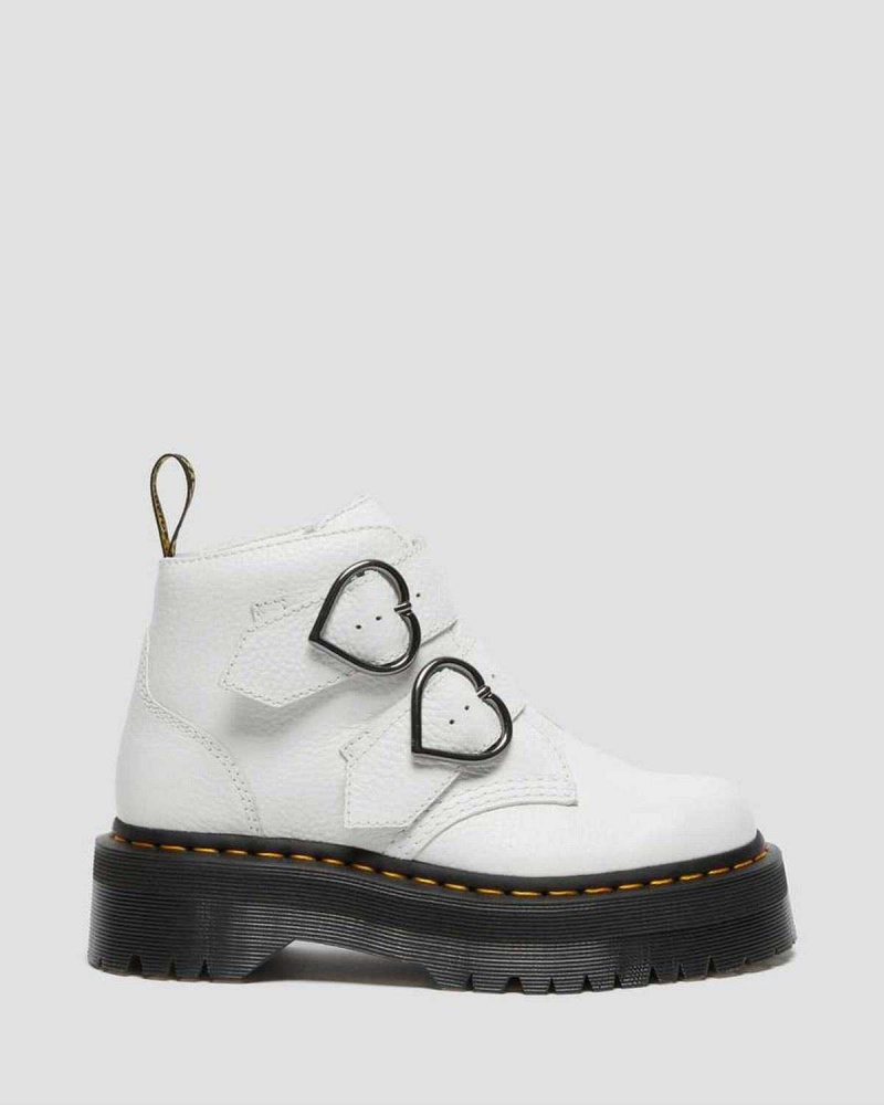 Black DR Martens Devon Heart Leather Platform Boots | 8714ESPQN