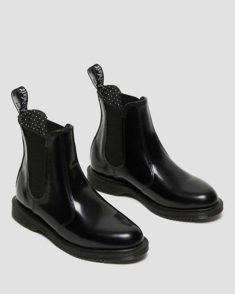 Black DR Martens Flora Smooth Leather Chelsea Boots | 7203PDVMF