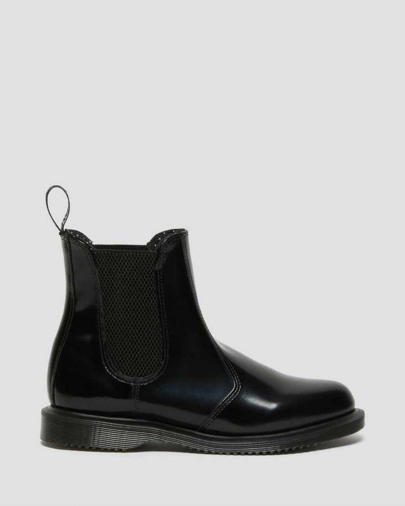 Black DR Martens Flora Smooth Leather Chelsea Boots | 7203PDVMF