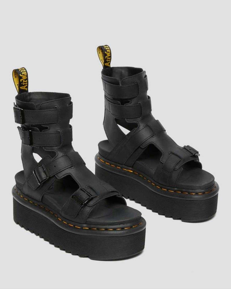 Black DR Martens Giavanna Leather Platform Gladiator Sandals | 4031BUQJT