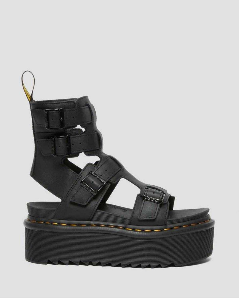 Black DR Martens Giavanna Leather Platform Gladiator Sandals | 4031BUQJT