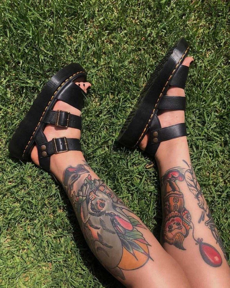 Black DR Martens Gryphon Platform Gladiator Sandals | 4215UFESX