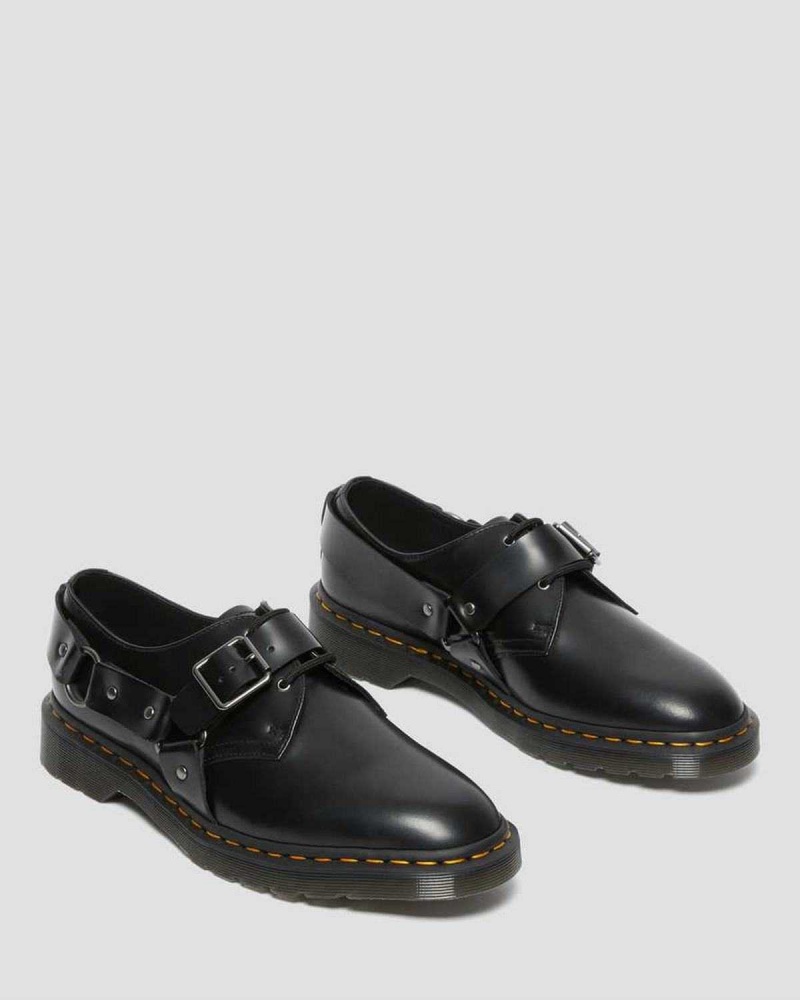 Black DR Martens Henree Polished Smooth Leather Buckle Shoes | 6158BHSQY