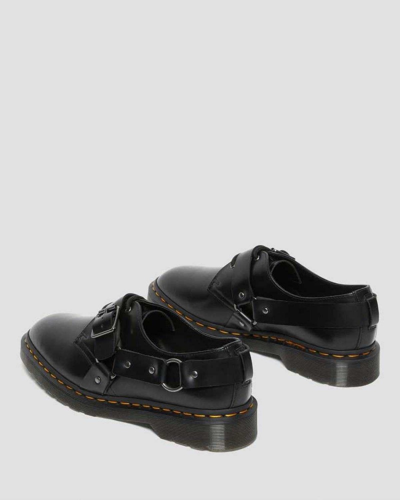 Black DR Martens Henree Polished Smooth Leather Buckle Shoes | 6158BHSQY