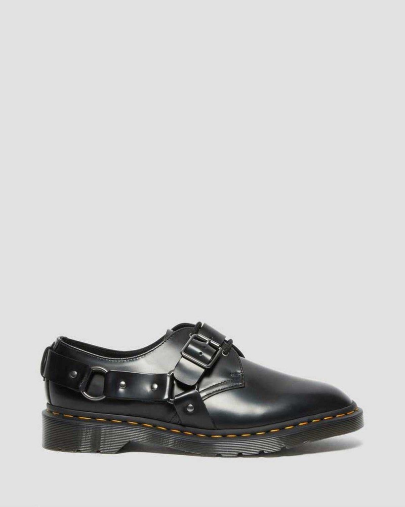 Black DR Martens Henree Polished Smooth Leather Buckle Shoes | 6158BHSQY