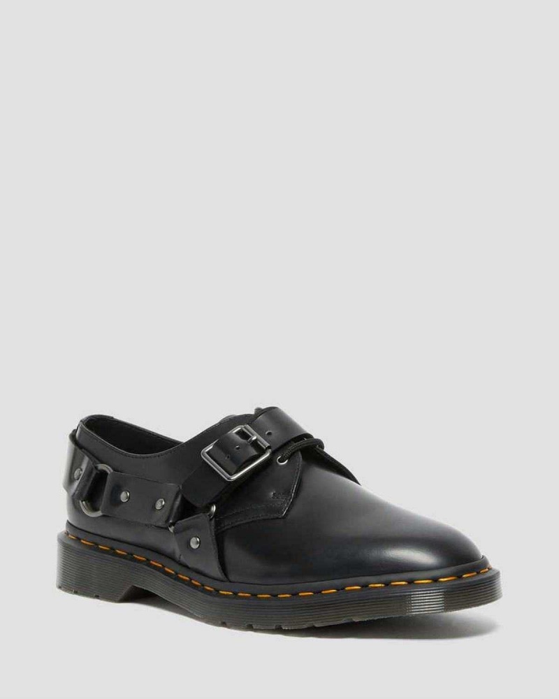 Black DR Martens Henree Polished Smooth Leather Buckle Shoes | 6158BHSQY