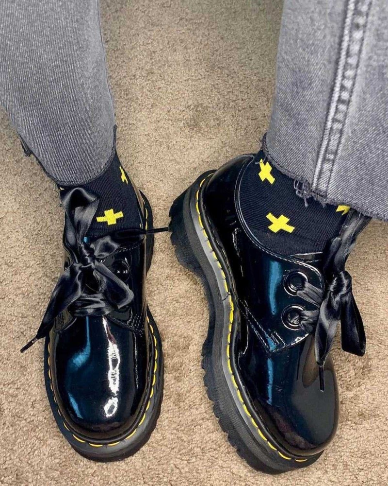 Black DR Martens Holly Leather Platform Shoes | 4182ATLOU