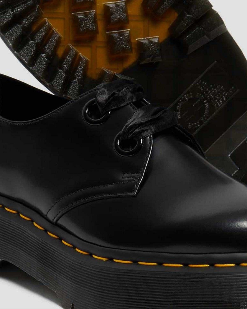 Black DR Martens Holly Leather Platform Shoes | 4182ATLOU