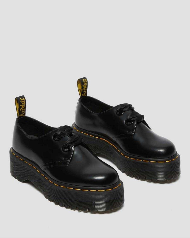 Black DR Martens Holly Leather Platform Shoes | 4182ATLOU