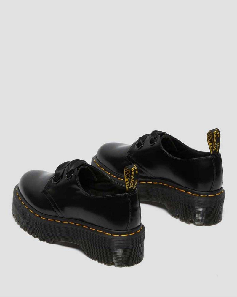 Black DR Martens Holly Leather Platform Shoes | 4182ATLOU