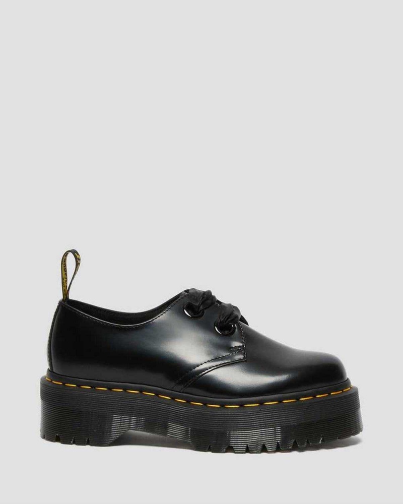 Black DR Martens Holly Leather Platform Shoes | 4182ATLOU