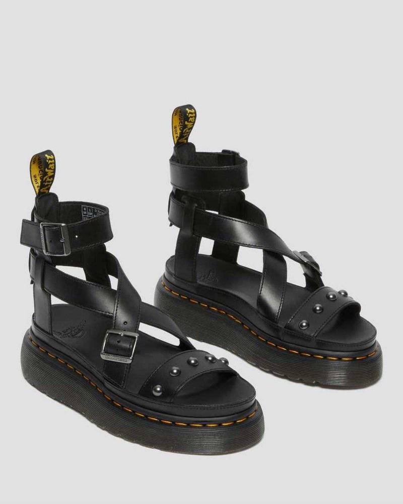 Black DR Martens Imojeen Brando Leather Stud Platform Sandals | 8106KXDEF