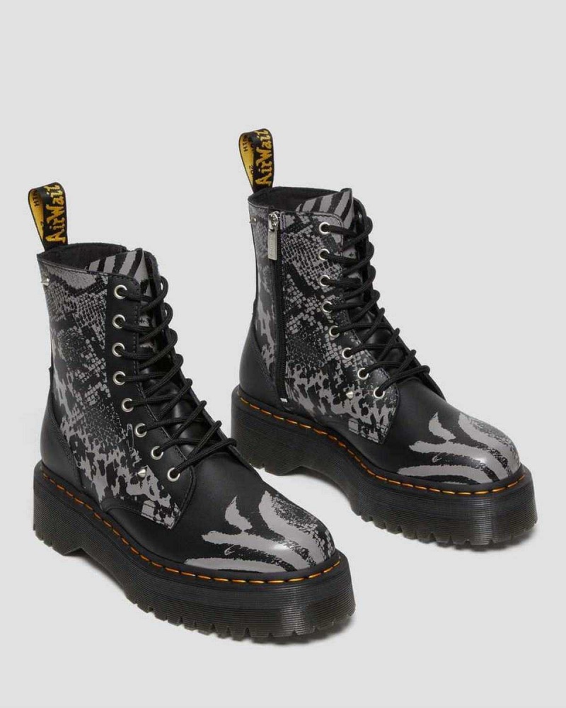 Black DR Martens Jadon Animal Clash Leather Platform Boots | 7605YJWKB