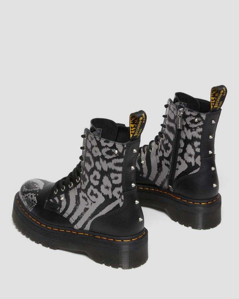 Black DR Martens Jadon Animal Clash Leather Platform Boots | 7605YJWKB