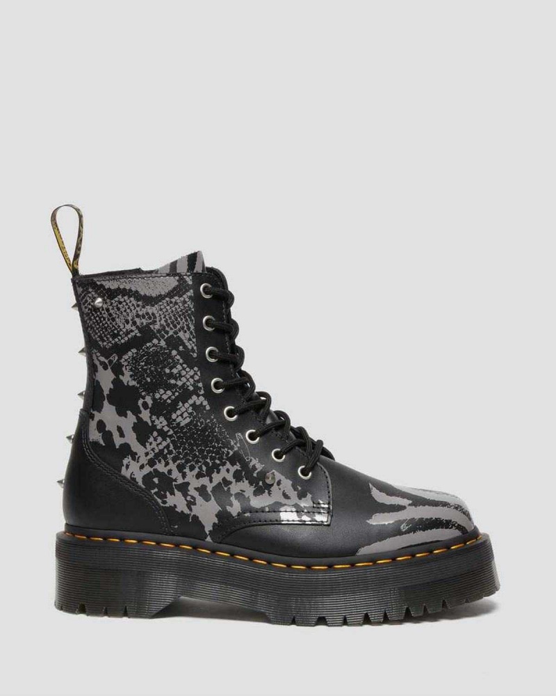 Black DR Martens Jadon Animal Clash Leather Platform Boots | 7605YJWKB