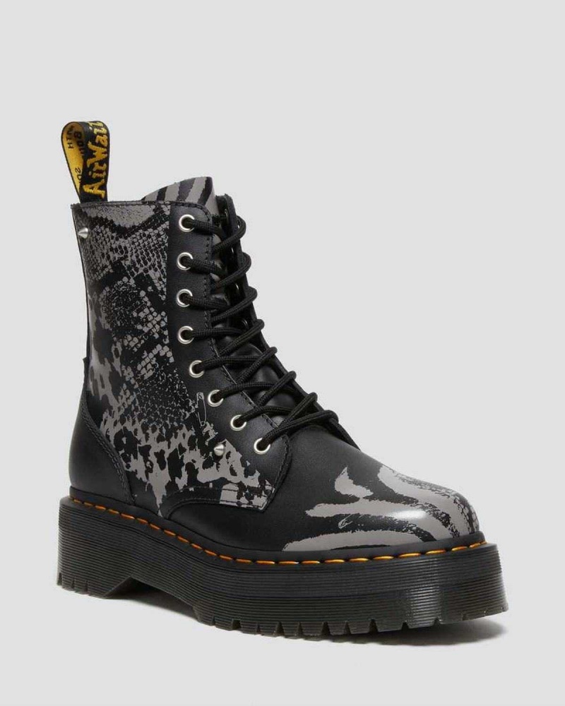 Black DR Martens Jadon Animal Clash Leather Platform Boots | 7605YJWKB