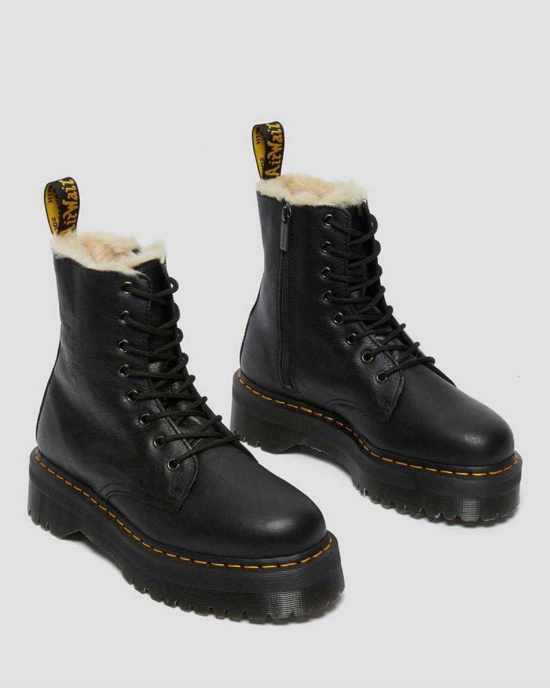 Black DR Martens Jadon Leather Faux Fur Lined Platform | 7920AXLFQ