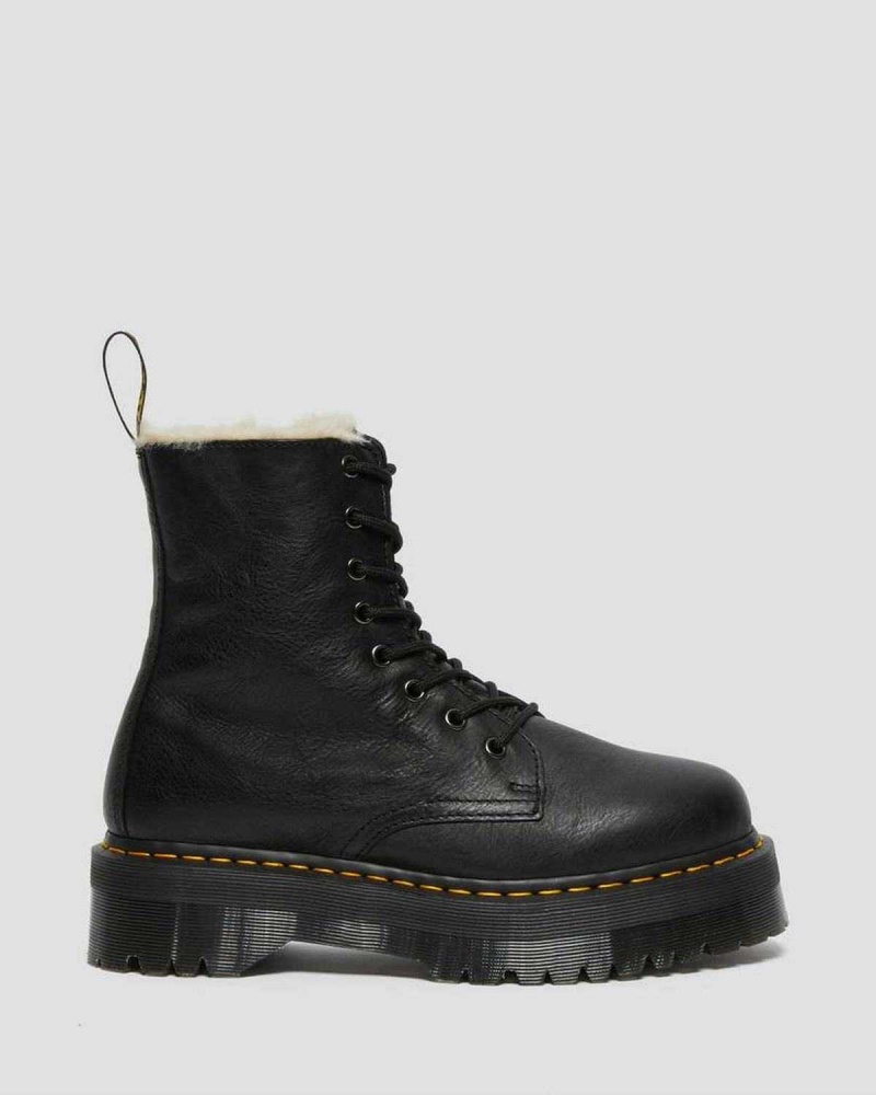 Black DR Martens Jadon Leather Faux Fur Lined Platform | 7920AXLFQ