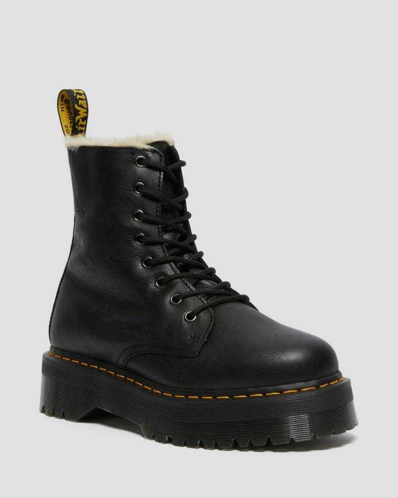 Black DR Martens Jadon Leather Faux Fur Lined Platform | 7920AXLFQ