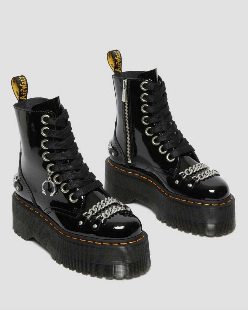 Black DR Martens Jadon Max Chain Patent Leather Platform Boots | 4256KZBLQ