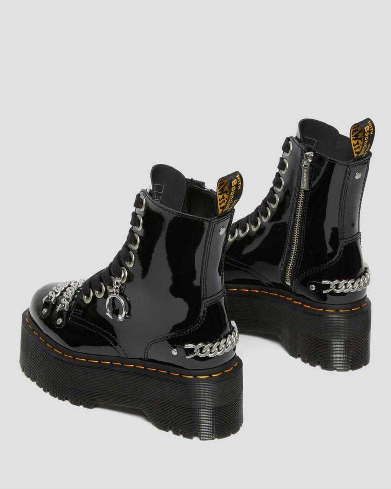 Black DR Martens Jadon Max Chain Patent Leather Platform Boots | 4256KZBLQ