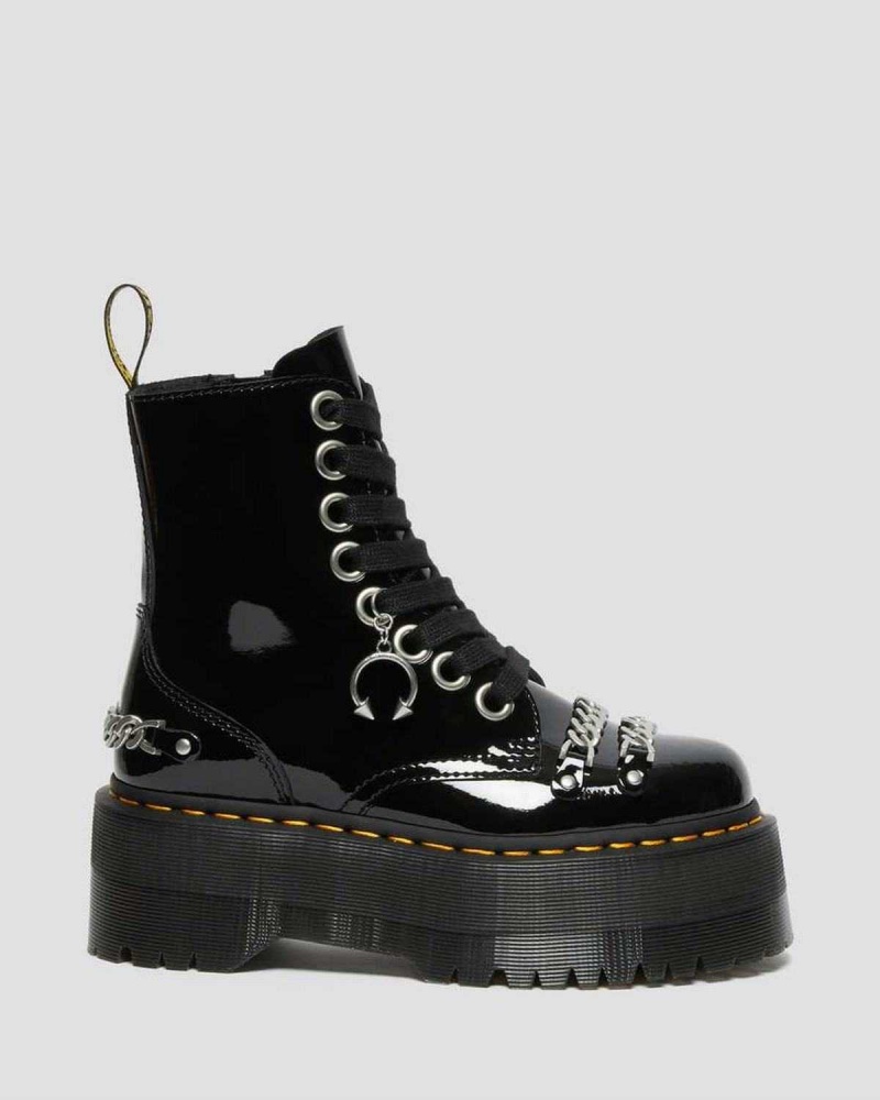 Black DR Martens Jadon Max Chain Patent Leather Platform Boots | 4256KZBLQ