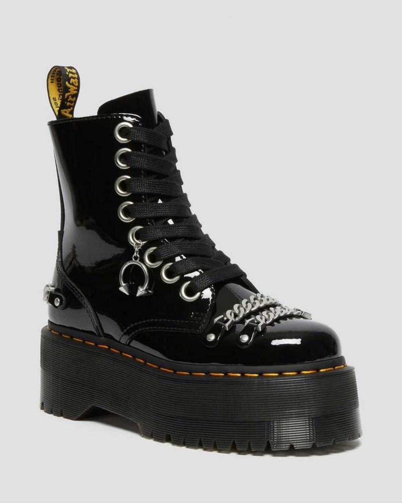 Black DR Martens Jadon Max Chain Patent Leather Platform Boots | 4256KZBLQ