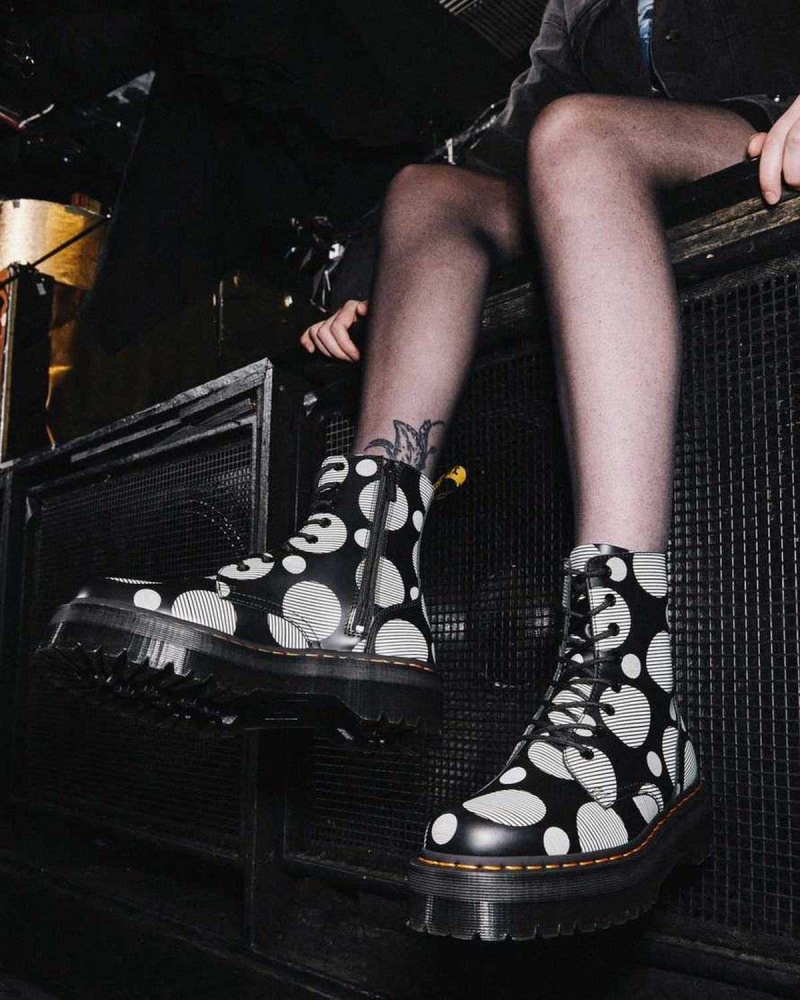 Black DR Martens Jadon Polka Dot Smooth Leather Platform Boots | 2138GDBTW