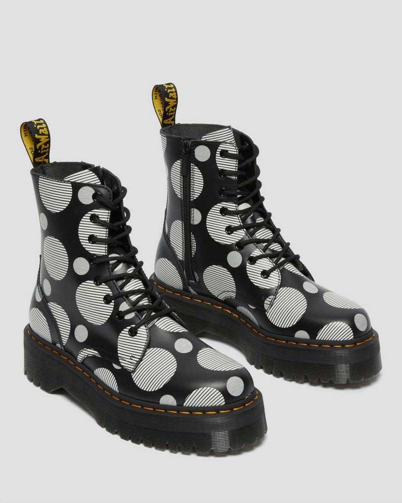 Black DR Martens Jadon Polka Dot Smooth Leather Platform Boots | 2138GDBTW