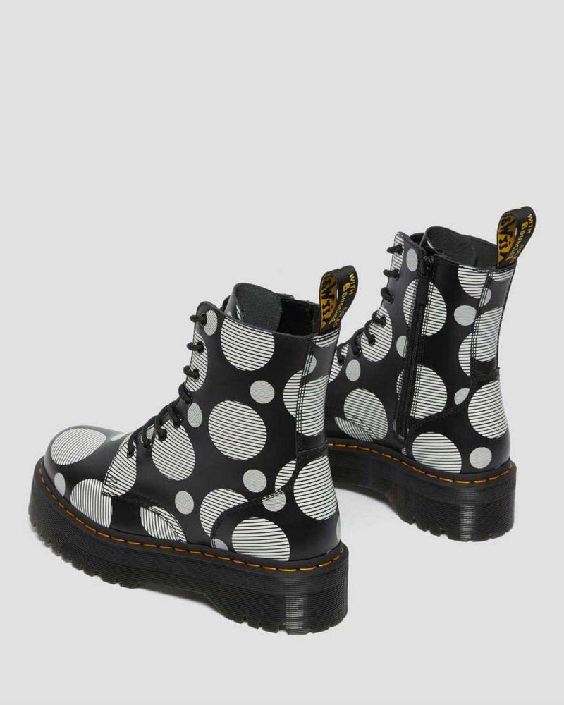 Black DR Martens Jadon Polka Dot Smooth Leather Platform Boots | 2138GDBTW