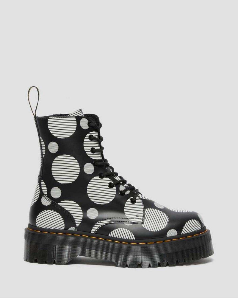 Black DR Martens Jadon Polka Dot Smooth Leather Platform Boots | 2138GDBTW