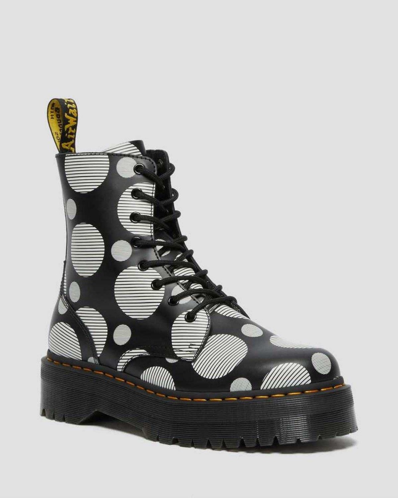 Black DR Martens Jadon Polka Dot Smooth Leather Platform Boots | 2138GDBTW